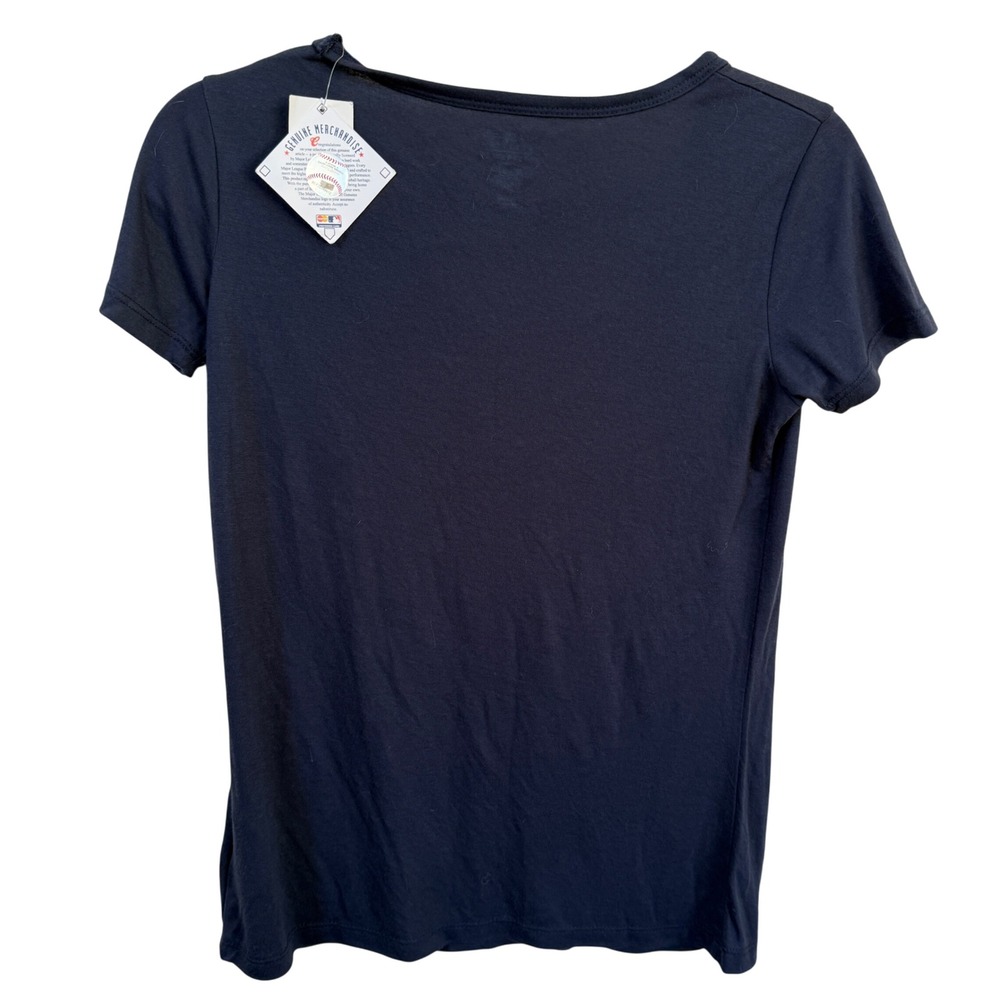 Boston Red Sox MLB Campus Lifestyle Womens Navy Blue Tee Shirt Sz XS Criss Cross - Picture 2 of 6
